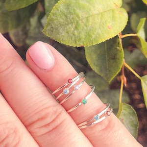 Sterling Silver Skinny Birthstone Ring | Cubic Zirconia | Birthstone Jewellery | Birthstone Ring | Personal Birthday Gift  | Minimalist Ring