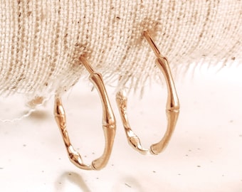 Gold Vermeil Bamboo Hoop Earrings | Stud Hoop Earrings | Bamboo Jewellery | Botanical Jewellery | Gifts For Her | Gold Hoops | Gold Earrings