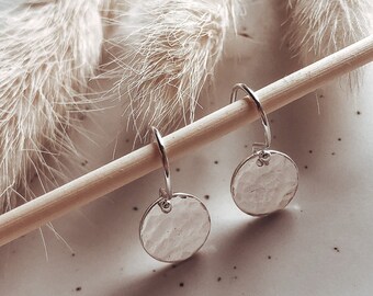 Sterling Silver Hammered Full Moon Drop Earrings | Simple Everyday Jewellery | Gifts for her | Silver Dangle Disc Earrings | Boho Style