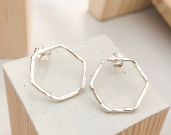 Hammered Sterling Silver Hex Stud Earrings | Hexagon | Womens Earrings | Friendship Gifts | Bridesmaids | Gifts for her | Wedding