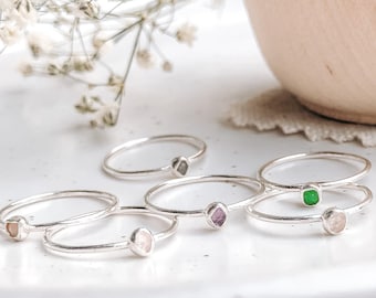 Sterling Silver Skinny Rough Set Gemstone Ring | Semi Precious | Gemstone Jewellery | Healing Crystals | Bohemian Jewellery | Boho Rings