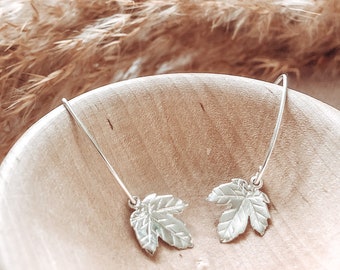 Sterling Silver Maple Leaf Drop Earrings | Botanical Jewellery | Nature Jewellery | Gifts for Her | Silver Dangle Earrings | Boho Earrings