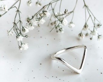 Sterling Silver Wishbone Ring | Stacking Ring | Nature Inspired | Minimalist Jewellery | Chevron Style | Mountain Peak | Gifts For Her