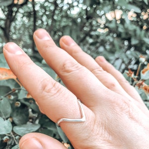 Sterling Silver Wishbone Ring Stacking Ring Nature Inspired Minimalist Jewellery Chevron Style Mountain Peak Gifts For Her image 2