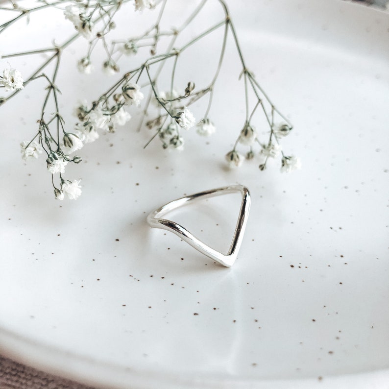 Sterling Silver Wishbone Ring Stacking Ring Nature Inspired Minimalist Jewellery Chevron Style Mountain Peak Gifts For Her image 1