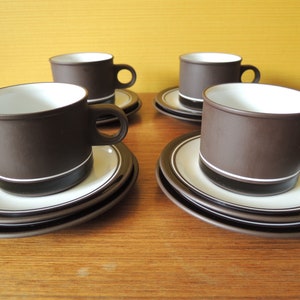 Set of 4 Hornsea Contrast Cups and Saucer + Side Plates / Dessert Plates / 70s English Vintage / Mid Century / shc001