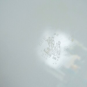 Peut inclure: Gros plan sur un objet blanc, l&eacute;g&egrave;rement translucide, avec un motif en relief. Le motif comprend les mots "MADE IN FRANCE" et une image stylis&eacute;e d'une personne. L'objet a une surface lisse.