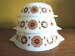 Set of 3 Vintage 60s Jaj Pyrex Toledo Pattern Casserole Dishes / Nest of Bowls / Orange Flower / Milk Glass 