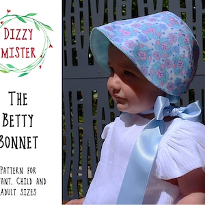 Bonnet sewing pattern, girls PDF pattern, vintage hat sewing pattern, girls pattern digital download, baby hat sewing pattern
