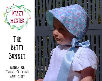 Bonnet sewing pattern, girls PDF pattern, vintage hat sewing pattern, girls pattern digital download, baby hat sewing pattern