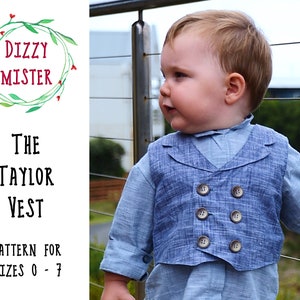 Children's vest sewing pattern, kids waistcoat PDF pattern, boys sewing digital download, pageboy vest pattern