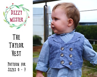 Children's vest sewing pattern, kids waistcoat PDF pattern, boys sewing digital download, pageboy vest pattern