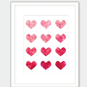 Watercolor Jewel Hearts. Printable Poster. Watercolor Hearts Print. Jewel Heart Print. Love Print. Art Print.