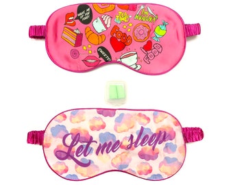 Travel Sleeping Mask - Silk Blindfold Eye Mask - Reversible Wake/Sleep Fun Design