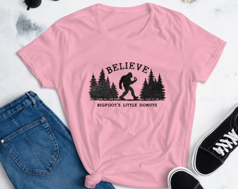 Womens Bigfoot Donut,Retro Neon Bigfoot Shirt,BigFoot Donut in Trees logo,BigFoot Shirt,Yeti Shirt,Sasquatch,Squatch Tee, Believe shirt