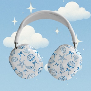 Coastal Coquette AirPods Max Case Cover Blue Seashell Beach Design Trendy Headphone Skin Gift for Her Coastal Grandma Aesthetic Tech