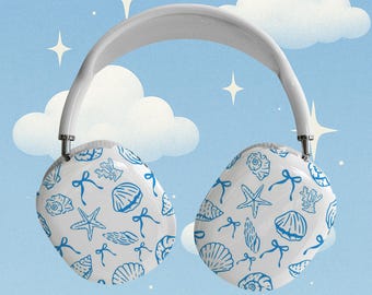 Coastal Coquette AirPods Max Case Cover Blue Seashell Beach Design Trendy Headphone Skin Gift for Her Coastal Grandma Aesthetic Tech
