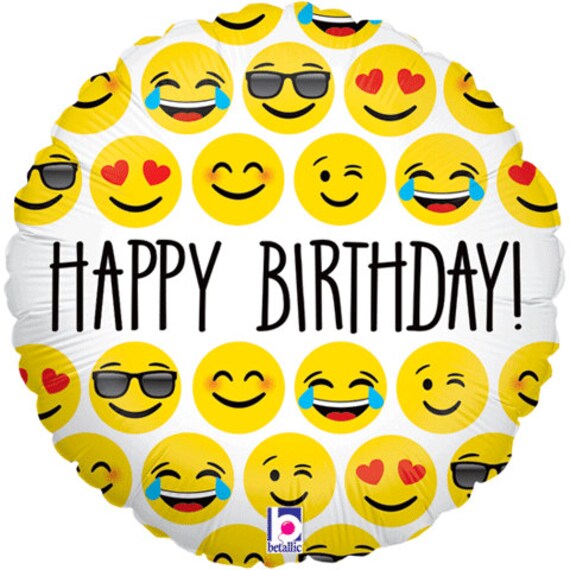 Emoji Balloon 18 Happy Birthday Round Foil Balloon Etsy