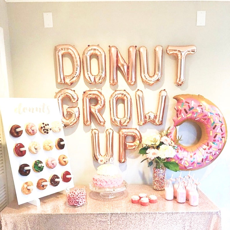 DONUT GROW UP Letter Balloons Rose Gold Silver Gold Pink image 0