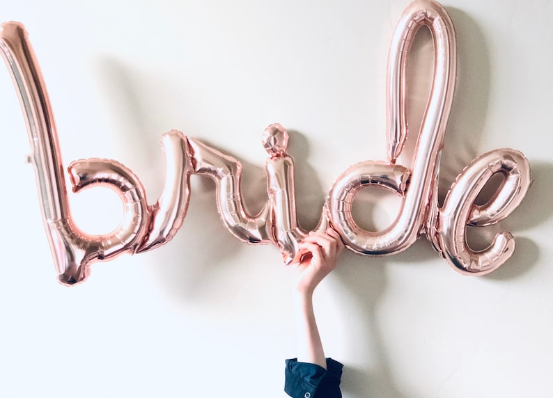 Rose Gold \u201cBRIDE\u201d Balloon Script Banner Balloon Rose Gold String included Wedding Bridal Engagement Anniversary Air Fill only