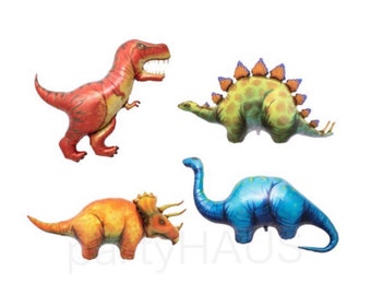 Dinosaur Balloons, 4 Pack, 50", Jurassic Party, Dino Party, T Rex, Stegosaurus, Triceratops, Apatosaurus, Dinosaur Party, Birthday Party