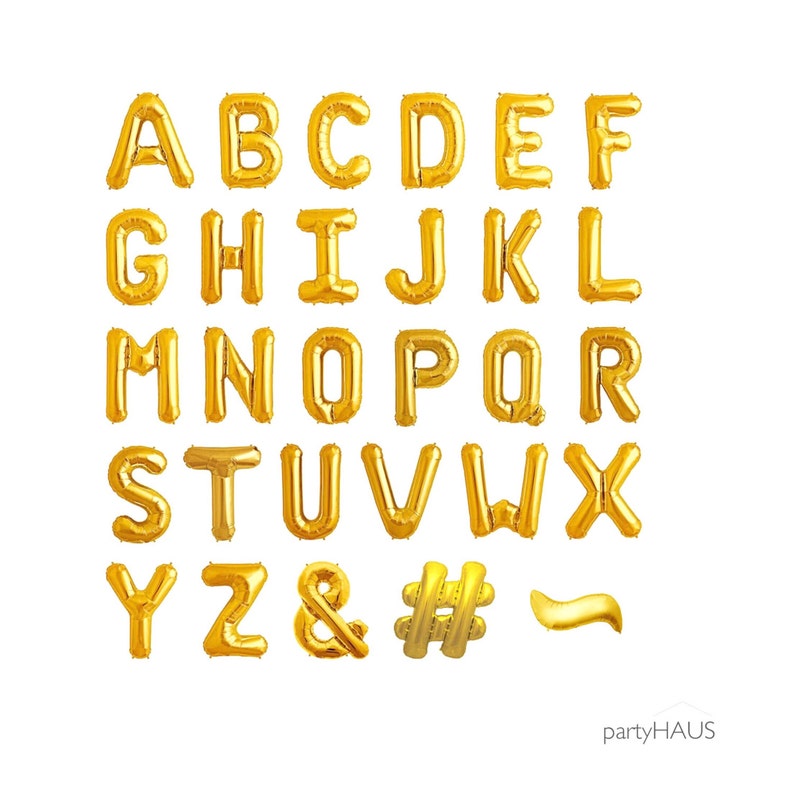 Gold Letter Balloons Small 13.5 IN or Large 34 IN Tall Symbol Balloons Hashtag Ampersand Numbers Alphabet