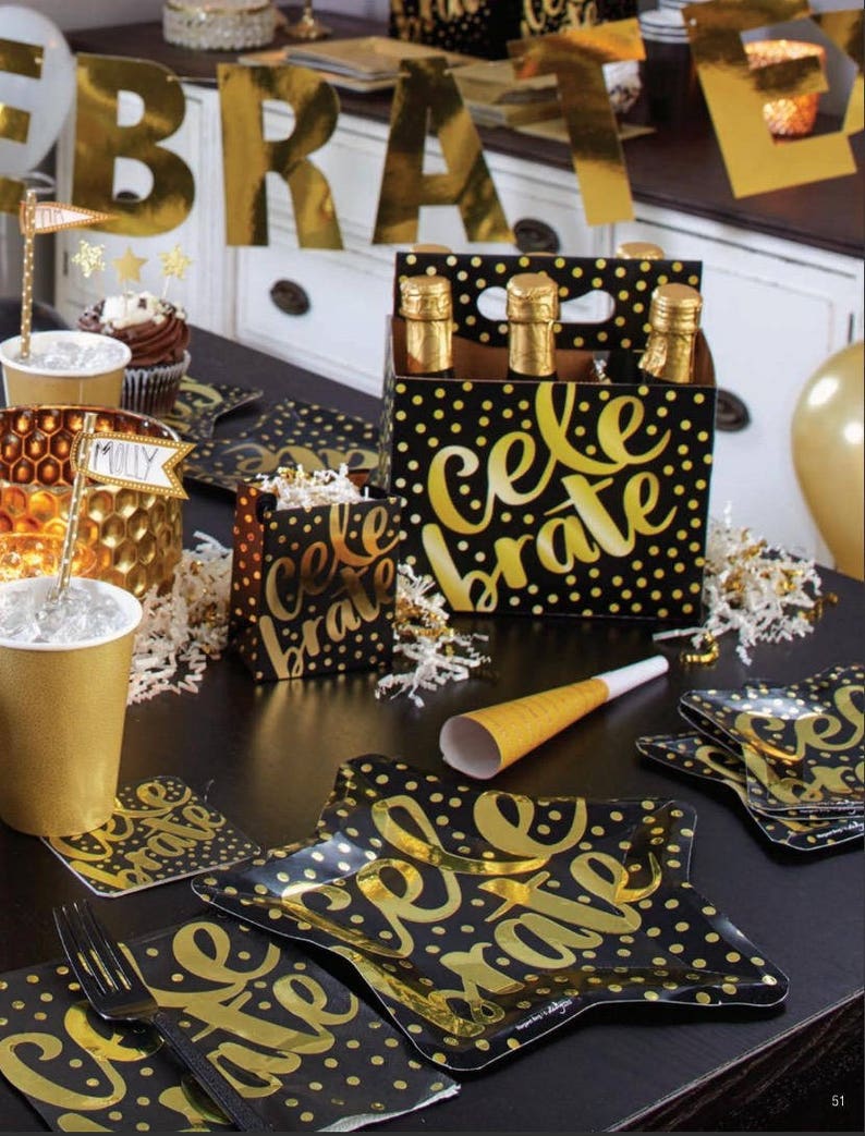 Pkg 8 Cake Plate Black /& Gold Party Napkins Bridal Shower Reception Party plates Paper Celebrate Engagement Party Wedding napkins
