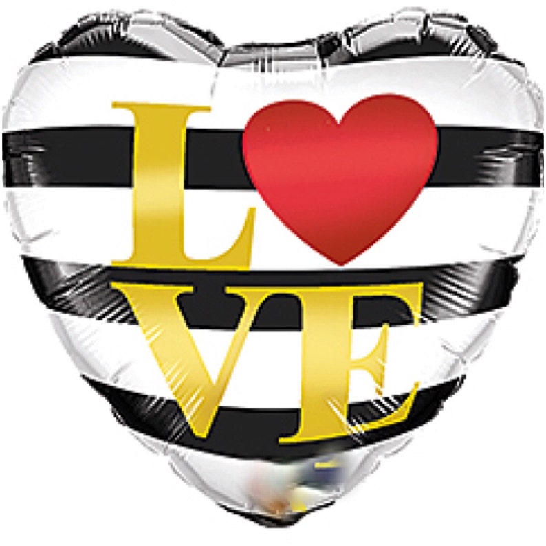 Heart Balloons LOVE Balloon 18 Heart Balloon Birthday Valentine/'s Day Black and White Stripes STRIPED Balloon Gold Red Wedding