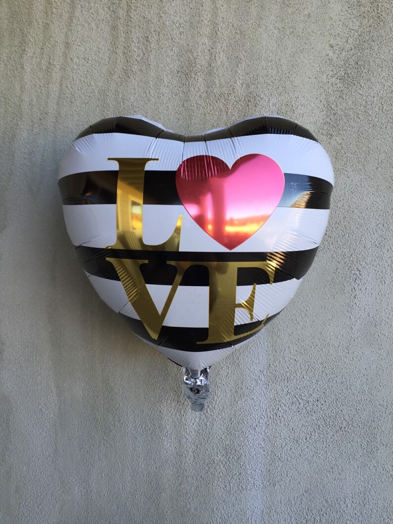 Heart Balloons LOVE Balloon 18 Heart Balloon Birthday Valentine/'s Day Black and White Stripes STRIPED Balloon Gold Red Wedding