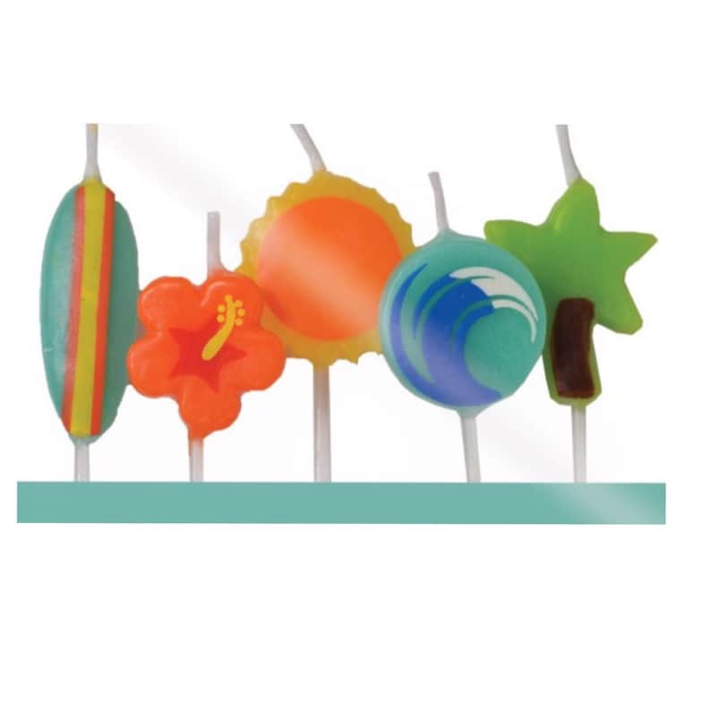 Surf Board Beach Party Candles Set of 5 Birthday Party Palm Tree Tropical Birthday Candles Hibiscus Cup Cake Luau Moana Party Girl