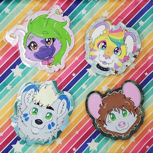 Custom Made to Order Furry Fursona Posca Pen Painted Headshot Badge