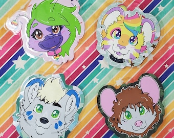 Custom Made to Order Furry Fursona Posca Pen Painted Headshot Badge