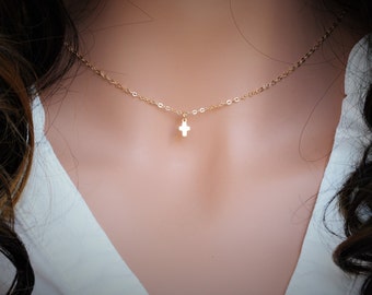 Tiny Cross Necklace - Dainty Cross Choker - Gold Cross Necklace Women - Tiny Cross Choker - Confirmation Gift - Easter gift for girls