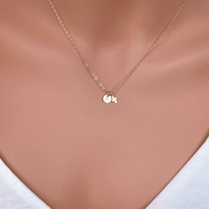 14k solid gold Tiny Initial and Tiny Cross, Super tiny initial with Cross, Solid Gold Chain, Tiny Gold Cross and Tiny Initial in 14k Gold image 1