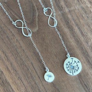 Mother and Daughter necklace set, 925 Silver Dandelion Necklace, Mother Daughter Dandelion Necklace Set, Infinity Gift for Mom or Daughter.