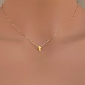 14k Gold Tiny Cross Necklace: Dainty Religious Jewelry Gift