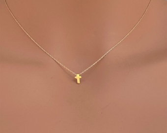 14k Gold Tiny Cross Necklace: Dainty Religious Jewelry Gift