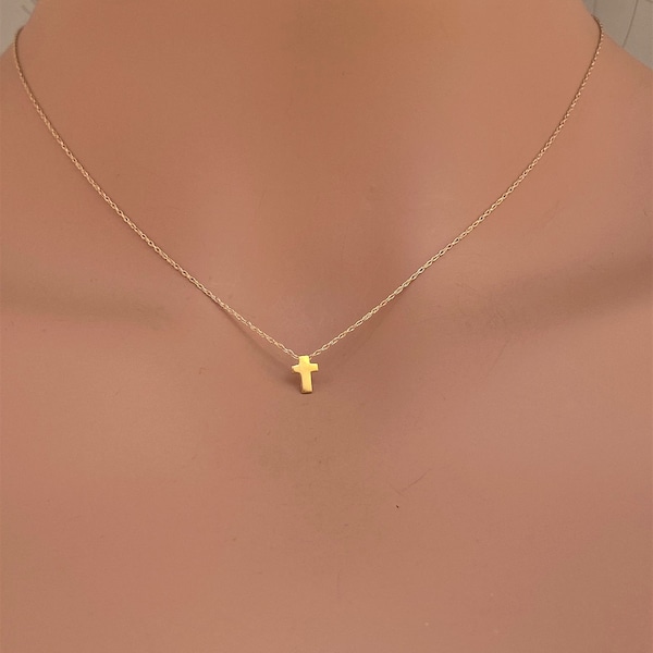 14k Gold kleine Kreuz Halskette: Zierliches religiöses Schmuck Geschenk