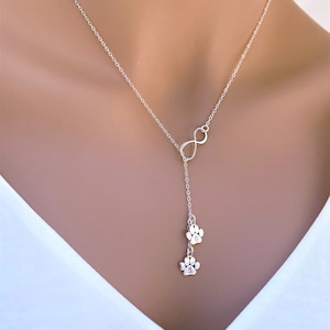 Sterling Silver Paw Print Infinity Necklace - Pet Lover Gift