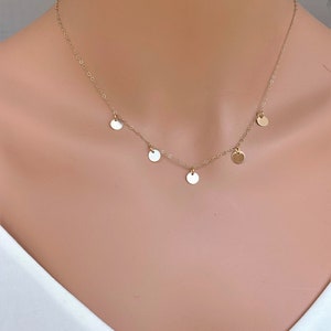 14k Solid Gold Disc Necklace: Dainty Coin Charm Choker