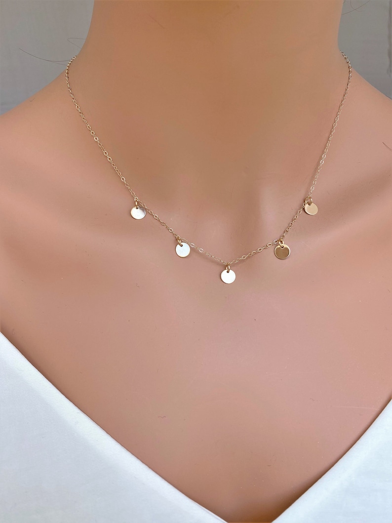 14k Gold Disc Necklace Small Solid Gold Multiple Disc Etsy