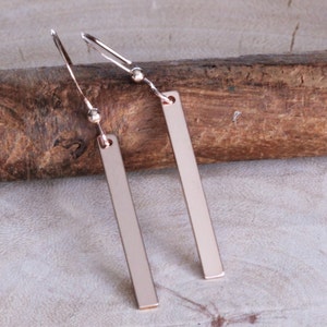Gold bar dangle earrings, Rose gold bar earrings bar earrings, 14k Gold Fill, Sterling Silver, Rose Gold Fill, Simple Bar Drop Earrings