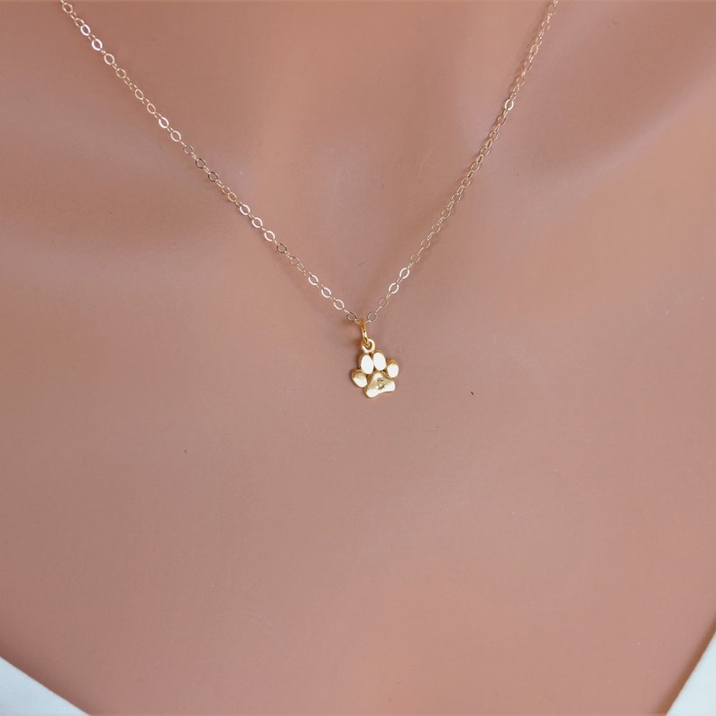 Pet initial necklace, Tiny 14k solid Gold Paw Print Engraved Initial, Dog Paw Charm, 14 Yellow Gold, Cat Paw Charm, Pet pendent, Paw print image 7