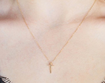 Small Gold Cross Necklace Little Solid 14k Gold Cross - Etsy