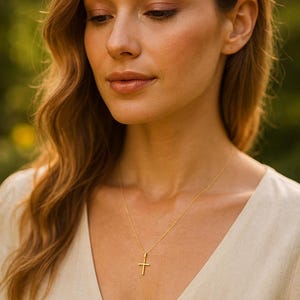 Dainty 14k Solid Gold Cross Necklace: Elegant Religious Pendant