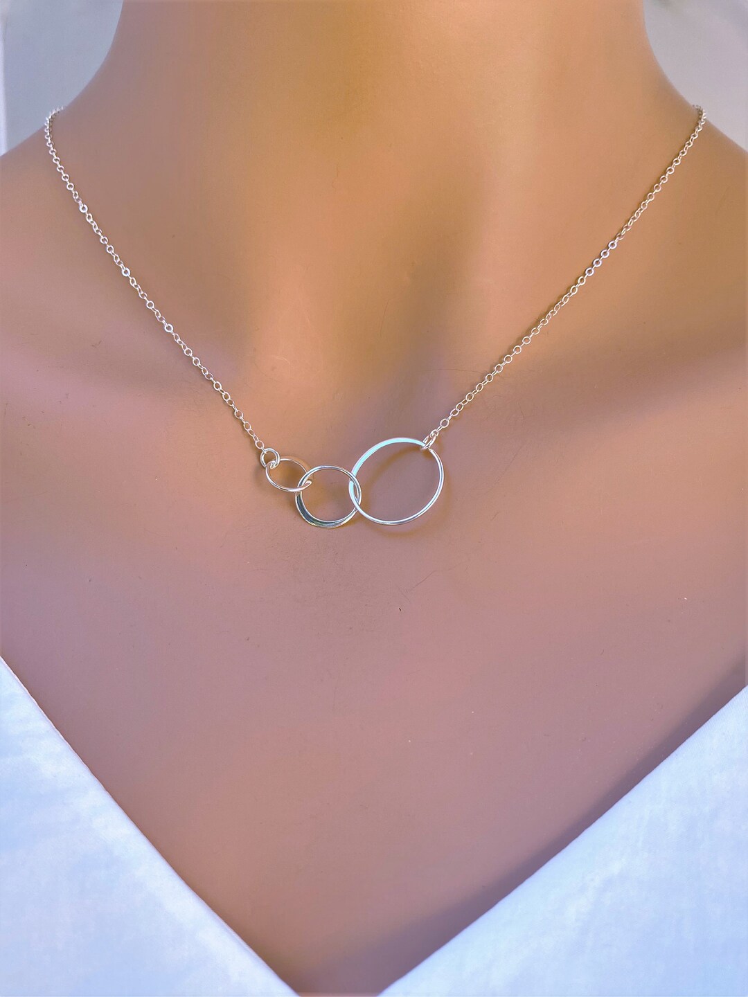 Interlocking Circle Necklace in Sterling Silver/gold, Three Circle