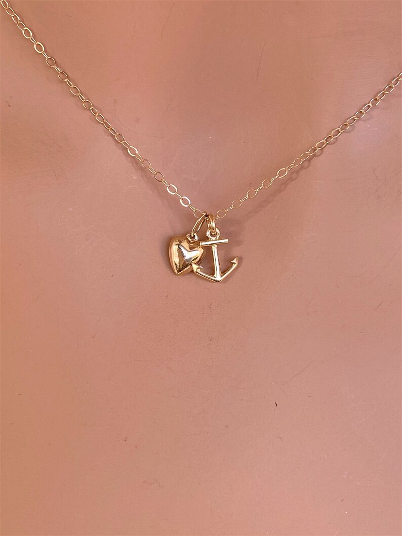 Gold Anchor Necklace Tiny 14k Solid Gold Anchor Heart Etsy