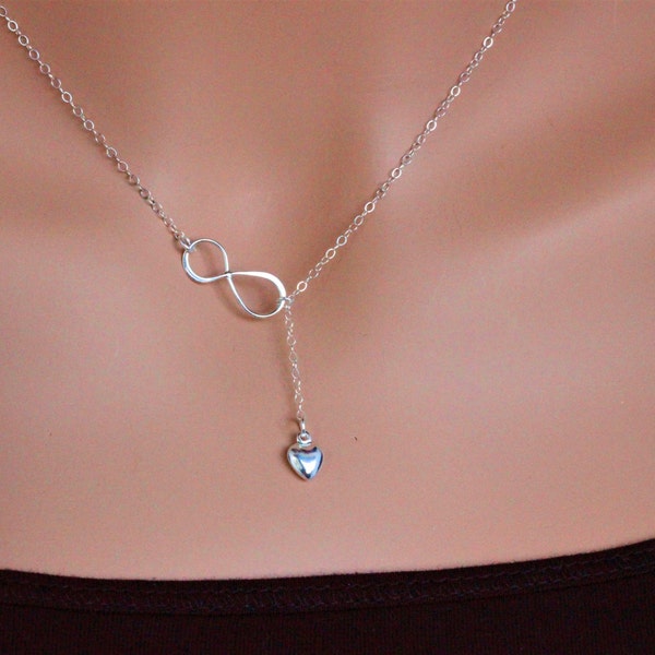 Infinity Tiny heart necklace, Infinity Necklace with heart, Infinity lariat necklace, mothers day gift from daughter, Mothers day jewelry