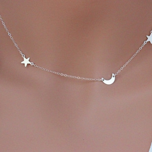 Star Moon Necklace, Moon Star Necklace, Star and Moon Necklace, Sterling Silver/14k Gold Fill  Crescent Moon Star Necklace, Moon and star