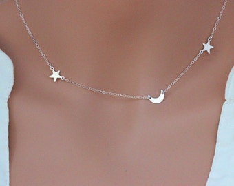 Star Moon Necklace, Moon Star Necklace, Star and Moon Necklace, Sterling Silver/14k Gold Fill  Crescent Moon Star Necklace, Moon and star